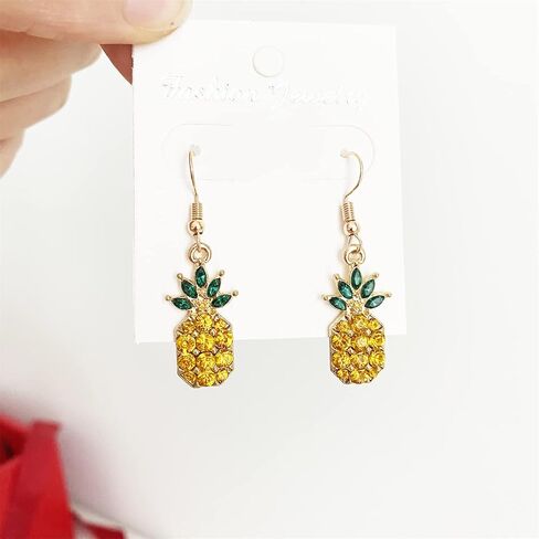 Cute 14k Gold Sparkly Crystal Pineapple Dangle Drop Earrings Colorful Pearl Pineapple Hook Earrings for Women Hawaiian Vacation Beach Party Dangle Drop Fruit Earring in Saudi Arabia