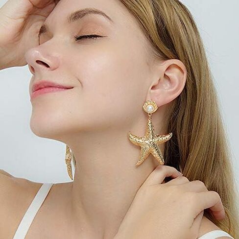 Large Starfish Shell Earrings Boho Star Conch Dangle for Women Teens Beach Ocean Holiday Summer Jewelry Gift in Saudi Arabia
