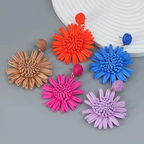 Rattan Earrings for Women Boho Raffia Earrings Summer Earrings Flower Satement Earrings Hawaii Drop Earrings Summer Beach Vacation Outfits Accessories Jewelry Gifts for Women in Saudi Arabia
