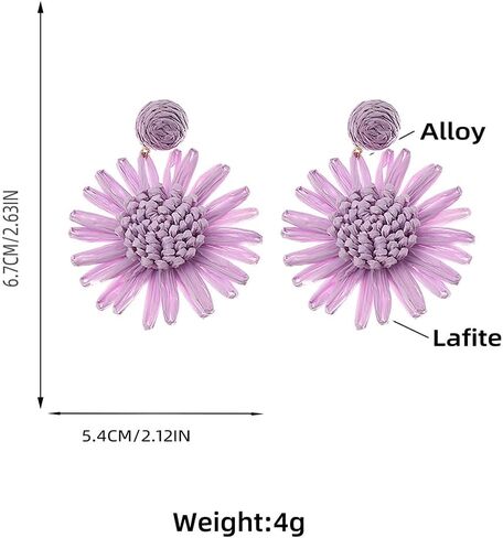 Rattan Earrings for Women Boho Raffia Earrings Summer Earrings Flower Satement Earrings Hawaii Drop Earrings Summer Beach Vacation Outfits Accessories Jewelry Gifts for Women in Saudi Arabia
