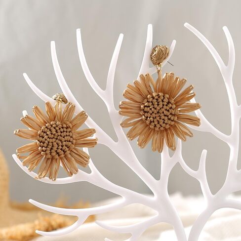 Rattan Earrings for Women Boho Raffia Earrings Summer Earrings Flower Satement Earrings Hawaii Drop Earrings Summer Beach Vacation Outfits Accessories Jewelry Gifts for Women in Saudi Arabia