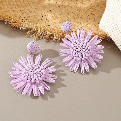 Rattan Earrings for Women Boho Raffia Earrings Summer Earrings Flower Satement Earrings Hawaii Drop Earrings Summer Beach Vacation Outfits Accessories Jewelry Gifts for Women in Saudi Arabia