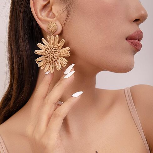 Rattan Earrings for Women Boho Raffia Earrings Summer Earrings Flower Satement Earrings Hawaii Drop Earrings Summer Beach Vacation Outfits Accessories Jewelry Gifts for Women in Saudi Arabia