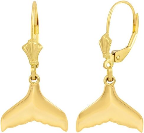 Polished 10k Yellow Gold Whale Tail Dangle Earrings in Saudi Arabia