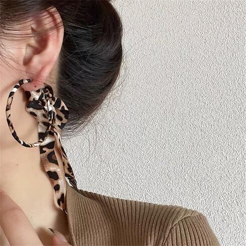 Fabric Half Hoop Earring for Women Girls Sweet Delicate Cloth Bow Earrings Style Unique Long Ribbon Bowknot Tassel Dangle Drop Earrings Fashion Bohemian Lightweight Handmade Jewelry Gift in Saudi Arabia