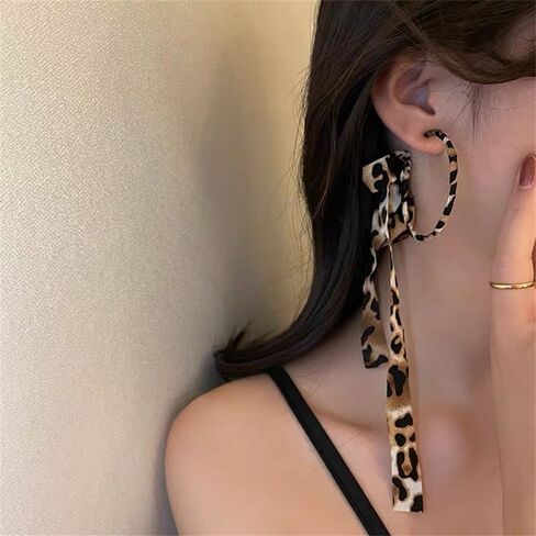Fabric Half Hoop Earring for Women Girls Sweet Delicate Cloth Bow Earrings Style Unique Long Ribbon Bowknot Tassel Dangle Drop Earrings Fashion Bohemian Lightweight Handmade Jewelry Gift in Saudi Arabia