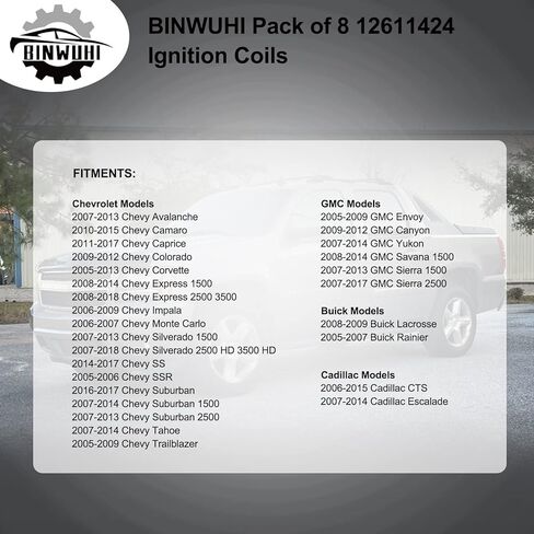 مجموعة من 8 ملفات إشعال متوافقة مع محرك Chevy Silverado Avalanche Tahoe Trailblazer GMC Sierra Yukon Cadillac Escalade 5.3L 6.0L V8 استبدال المحرك OE# C1511 D510C 12611424 12570616 in Kuwait