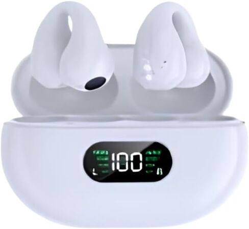 Cordless Earphones with Microphone and Adjustable Equalizer, Wireless Earbuds Bluetooth Headphones 20H Playtime Stereo LED Power Display for All Types of Devices (white) in Saudi Arabia