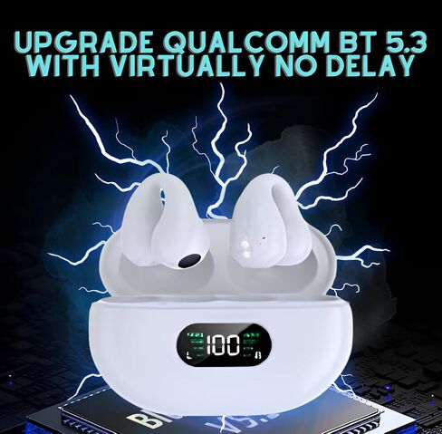 Cordless Earphones with Microphone and Adjustable Equalizer, Wireless Earbuds Bluetooth Headphones 20H Playtime Stereo LED Power Display for All Types of Devices (white) in Saudi Arabia