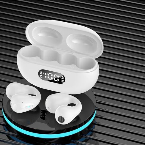 Cordless Earphones with Microphone and Adjustable Equalizer, Wireless Earbuds Bluetooth Headphones 20H Playtime Stereo LED Power Display for All Types of Devices (white) in Saudi Arabia