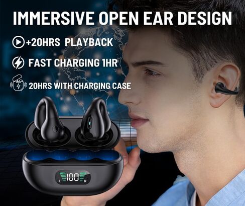 Cordless Earphones with Microphone and Adjustable Equalizer, Wireless Earbuds Bluetooth Headphones 20H Playtime Stereo LED Power Display for All Types of Devices (white) in Saudi Arabia