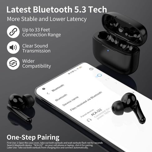 سماعات بلوتوث 5.3 لهاتف iPhone 15 Pro Max، وSamsung S24 Ultra S23 S22 S21 A53 Z Flip Fold، سماعات أذن لاسلكية حقيقية لإلغاء الضوضاء، سماعات أذن بلوتوث، مقاومة للعرق، ميكروفون عالي الدقة، صوت واضح تمامًا in Kuwait