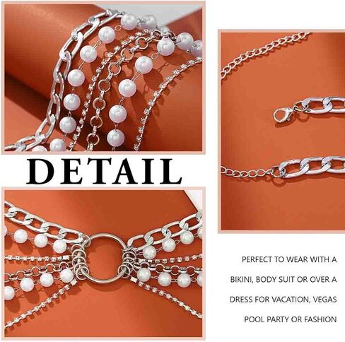 DRESBE Layered Pearl Waist Chain Silver Beads Belly Chains Sparkly Body Accessories for Women in Saudi Arabia
