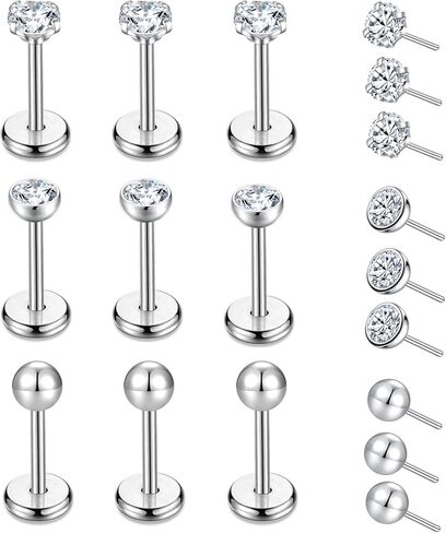 9pcs Threadless Push in Nose Rings Studs for Multiple Piercing,316L Surgical Stainless Steel Lip Rings Studs Labret Jewelry Cartilage Tragus Helix Earrings Studs Monroe Medusa Piercing Jewelry for Women Men in Kuwait