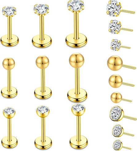 9pcs Threadless Push in Nose Rings Studs for Multiple Piercing,316L Surgical Stainless Steel Lip Rings Studs Labret Jewelry Cartilage Tragus Helix Earrings Studs Monroe Medusa Piercing Jewelry for Women Men in Kuwait