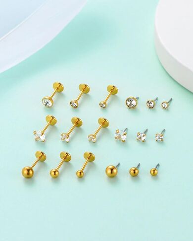 9pcs Threadless Push in Nose Rings Studs for Multiple Piercing,316L Surgical Stainless Steel Lip Rings Studs Labret Jewelry Cartilage Tragus Helix Earrings Studs Monroe Medusa Piercing Jewelry for Women Men in Kuwait