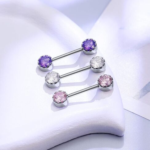 14G Astm F136 Titanium Nipple Piercing Jewelry Shiny CZ Multicolor Opal Nipple Barbell Jewelry Internally Threaded G23 Solid Nipple Piercing Barbell Ring Jewelry for Women Men 14 Gauge in Saudi Arabia