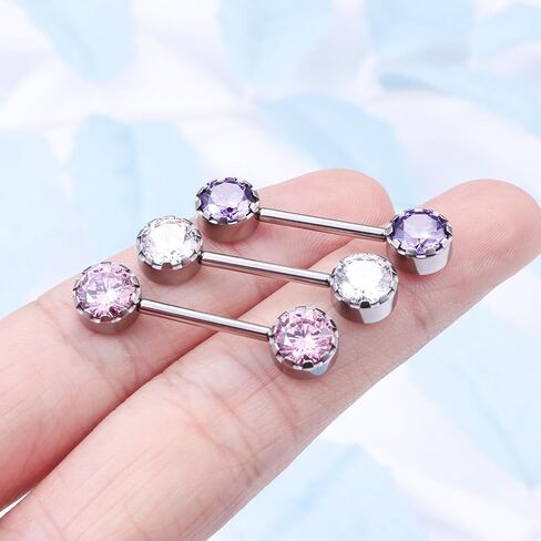 14G Astm F136 Titanium Nipple Piercing Jewelry Shiny CZ Multicolor Opal Nipple Barbell Jewelry Internally Threaded G23 Solid Nipple Piercing Barbell Ring Jewelry for Women Men 14 Gauge in Saudi Arabia