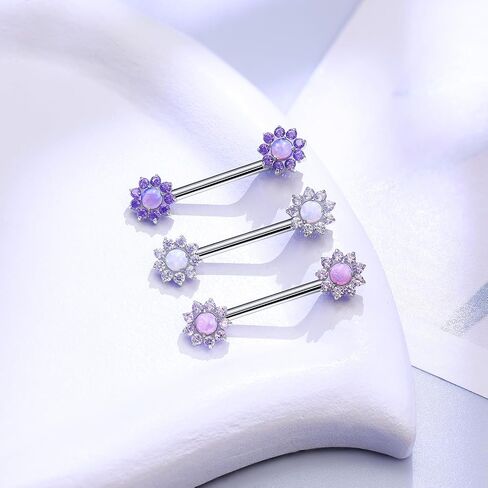 14G Astm F136 Titanium Nipple Piercing Jewelry Shiny CZ Multicolor Opal Nipple Barbell Jewelry Internally Threaded G23 Solid Nipple Piercing Barbell Ring Jewelry for Women Men 14 Gauge in Saudi Arabia