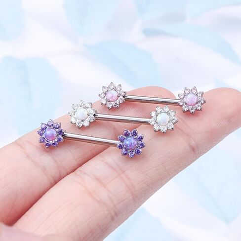14G Astm F136 Titanium Nipple Piercing Jewelry Shiny CZ Multicolor Opal Nipple Barbell Jewelry Internally Threaded G23 Solid Nipple Piercing Barbell Ring Jewelry for Women Men 14 Gauge in Saudi Arabia
