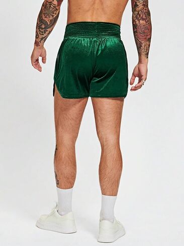 Floerns Men's Letter Patched Elastic Waist Side Split Shirred Track Shorts in Saudi Arabia