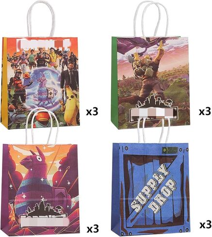 KDMOWHON Gaming Themed Gift Bags, 4 Styles, 3 Per Style, 8.2x5.9x3.1 Inches, Carry Handle, Assorted Toy & Treat Bags in Saudi Arabia