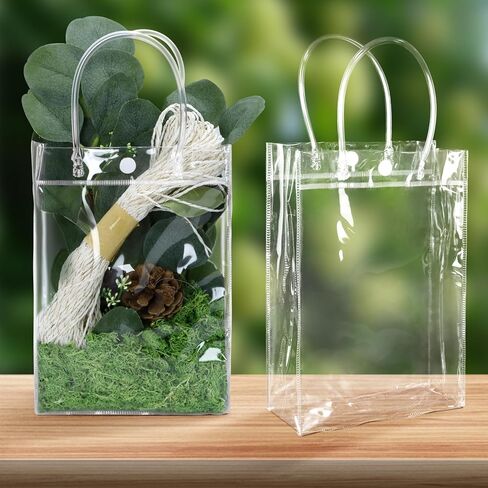 BadenBach 36 قطعة من أكياس الهدايا البلاستيكية الشفافة بمقبض، أكياس هدايا شفافة قابلة لإعادة الاستخدام، أكياس هدايا بلاستيكية شفافة لعيد الأم وحفلات الزفاف وأعياد الميلاد وحفلات استقبال المولود الجديد، 9.1 بوصة × 6.7 بوصة × 2.8 بوصة in Kuwait