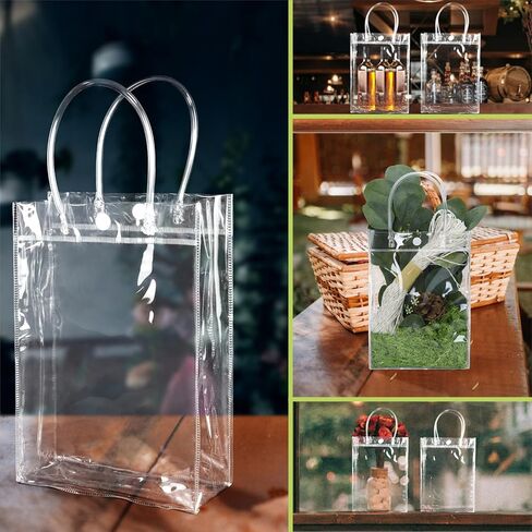 BadenBach 36 قطعة من أكياس الهدايا البلاستيكية الشفافة بمقبض، أكياس هدايا شفافة قابلة لإعادة الاستخدام، أكياس هدايا بلاستيكية شفافة لعيد الأم وحفلات الزفاف وأعياد الميلاد وحفلات استقبال المولود الجديد، 9.1 بوصة × 6.7 بوصة × 2.8 بوصة in Kuwait