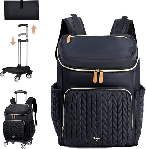 Extra Large Diaper Bag Backpack, Diaper Bag for 2 Kids, Twin Diaper Bag 35L Expandable with Detachable Trolley and Changing Pad, Black in Kuwait
