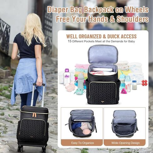 Extra Large Diaper Bag Backpack, Diaper Bag for 2 Kids, Twin Diaper Bag 35L Expandable with Detachable Trolley and Changing Pad, Black in Kuwait