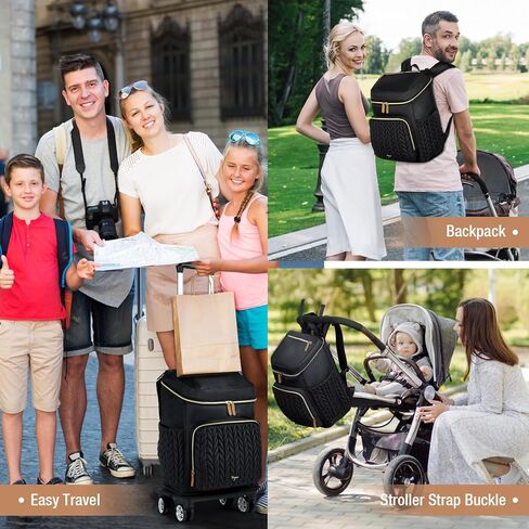 Extra Large Diaper Bag Backpack, Diaper Bag for 2 Kids, Twin Diaper Bag 35L Expandable with Detachable Trolley and Changing Pad, Black in Kuwait