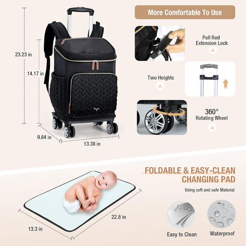 Extra Large Diaper Bag Backpack, Diaper Bag for 2 Kids, Twin Diaper Bag 35L Expandable with Detachable Trolley and Changing Pad, Black in Kuwait
