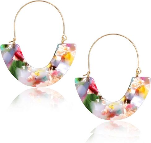 CEALXHENY Acrylic Earrings Tortoise Hoop Earrings Statement Wire Resin Earrings Fan Drop Dangle Earring for Women in Saudi Arabia
