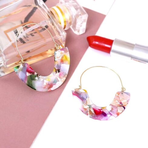 CEALXHENY Acrylic Earrings Tortoise Hoop Earrings Statement Wire Resin Earrings Fan Drop Dangle Earring for Women in Saudi Arabia