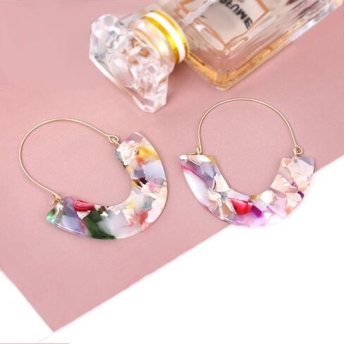 CEALXHENY Acrylic Earrings Tortoise Hoop Earrings Statement Wire Resin Earrings Fan Drop Dangle Earring for Women in Saudi Arabia