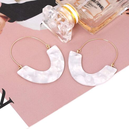 CEALXHENY Acrylic Earrings Tortoise Hoop Earrings Statement Wire Resin Earrings Fan Drop Dangle Earring for Women in Saudi Arabia