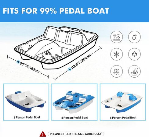 Pedal Boat Cover, 600D Waterproof Heavy Duty Paddle Boat Cover with 3Pcs Windproof Buckle Straps, Fits Outdoor 3 or 5 Person Pedal Boat, Marine Grade Canvas, Blue in Saudi Arabia