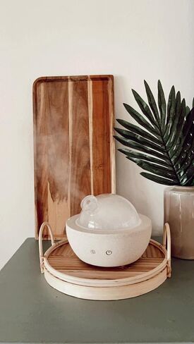 Well Within The WYLD - Essential Oil Diffuser - Luna Glass Dome, Speckled White Concrete Color - Ultrasonic - 200ml Capacity - 7 inch Circumference - Multiple Light Settings, SQ4227506 in Saudi Arabia
