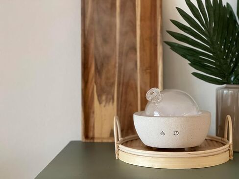 Well Within The WYLD - Essential Oil Diffuser - Luna Glass Dome, Speckled White Concrete Color - Ultrasonic - 200ml Capacity - 7 inch Circumference - Multiple Light Settings, SQ4227506 in Saudi Arabia