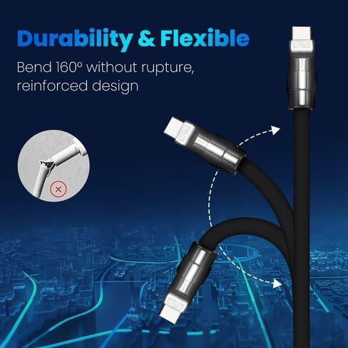 بلاك تشوبي - إصدار ساموراي أسود خاص كابل شحن سريع متين 240 وات كابلات USB من النوع C سلك سيليكون سميك للغاية للهواتف اللوحية، أسود غير لامع، من النوع C إلى النوع C، 6.6 قدم in Saudi Arabia