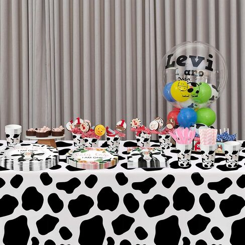 أدوات مائدة لزينة عيد الميلاد الأول للفتيات - تتضمن لوازم حفلات عيد الميلاد الأول بطباعة بقرة أطباق ورقية وأكواب ومناديل وأواني طعام لتزيين عيد ميلاد البقرة المقدسة | يخدم 24 in Kuwait