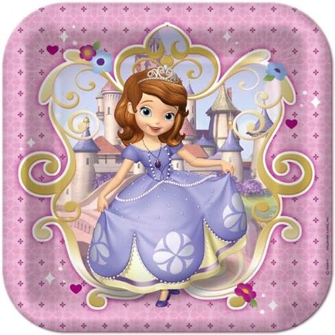 Sofia the First Princess Birthday Party Supplies Bundle Pack includes Lunch Plates, Lunch Napkins, Table Cover, Centerpiece, Invitations and Thank You Notes, Stickers (Bundle for 16) in Saudi Arabia