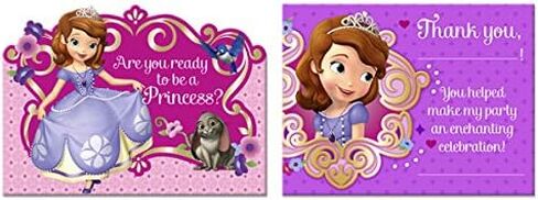 Sofia the First Princess Birthday Party Supplies Bundle Pack includes Lunch Plates, Lunch Napkins, Table Cover, Centerpiece, Invitations and Thank You Notes, Stickers (Bundle for 16) in Saudi Arabia
