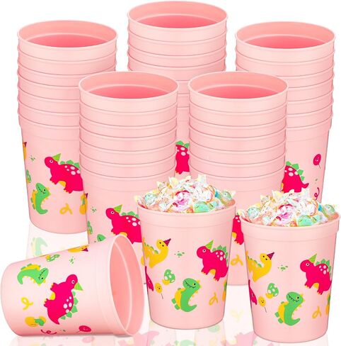 24 Pcs Plastic Dinosaur Birthday Party Supplies Girls Dinosaur Cups for Kids Reusable Party Favor Cups Kids Girls Tea Birthday Baby Shower Dinosaur Themed Party Decoration, 16 oz in Saudi Arabia