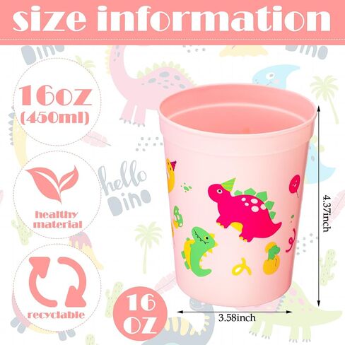 24 Pcs Plastic Dinosaur Birthday Party Supplies Girls Dinosaur Cups for Kids Reusable Party Favor Cups Kids Girls Tea Birthday Baby Shower Dinosaur Themed Party Decoration, 16 oz in Saudi Arabia