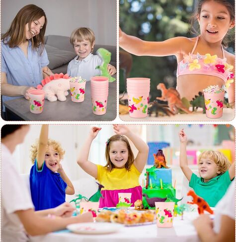 24 Pcs Plastic Dinosaur Birthday Party Supplies Girls Dinosaur Cups for Kids Reusable Party Favor Cups Kids Girls Tea Birthday Baby Shower Dinosaur Themed Party Decoration, 16 oz in Saudi Arabia