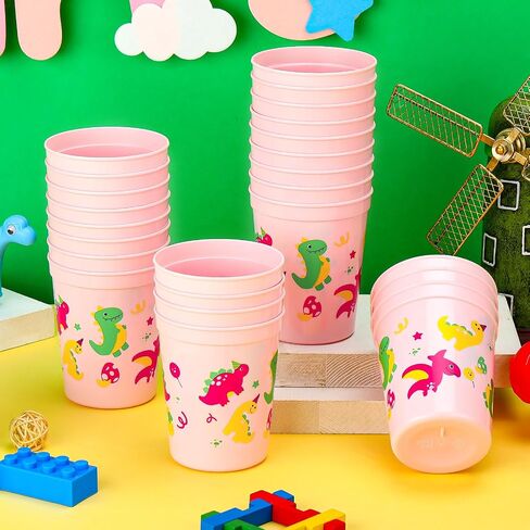 24 Pcs Plastic Dinosaur Birthday Party Supplies Girls Dinosaur Cups for Kids Reusable Party Favor Cups Kids Girls Tea Birthday Baby Shower Dinosaur Themed Party Decoration, 16 oz in Saudi Arabia