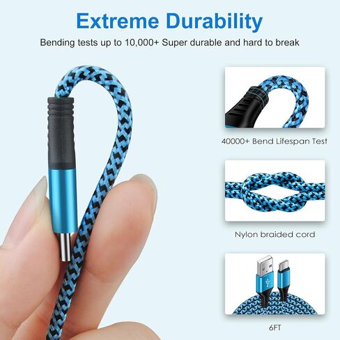 2 حزمة 6FT S24 Ultra Samsung Android شاحن سلك USB C لكتابة كابل شحن سريع 3.1A سلك طاقة للهاتف Samsung Galaxy A15 A55 A35 A54 A14 5G S24 S23 S22 S21 FE، iPhone 15 Pro Max 15 Plus 15 in Kuwait