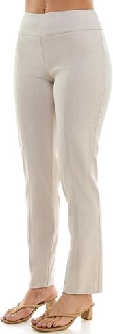 Zac & Rachel Women's Millennium Fabric Pull-On Slim Leg Pant, Heathered Cream, 12 in Kuwait