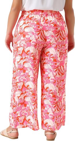 Agnes Orinda Plus Size Palazzo Pants for Women Floral Print High Waist Trousers Wide Leg Pants with Pocket in Saudi Arabia
